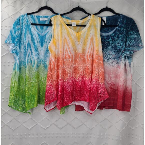 Time and Tru Tops - Time and Tru Boho Vibrant Vacation resort wear Shirts Size XL Flowy dopamine